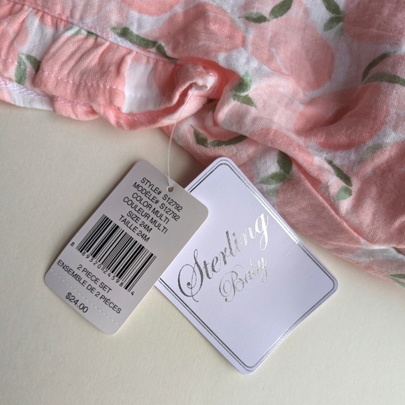 Sterling Baby Ruffle Top Sleeveless Elastic Waist Pant 2 Piece Set Pink Whi- 24m - Picture 6 of 6